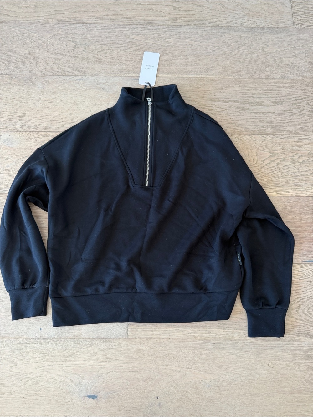 Varley Black Women's Quarter-Zip Pullover Sweatshirt -branded sleeve
